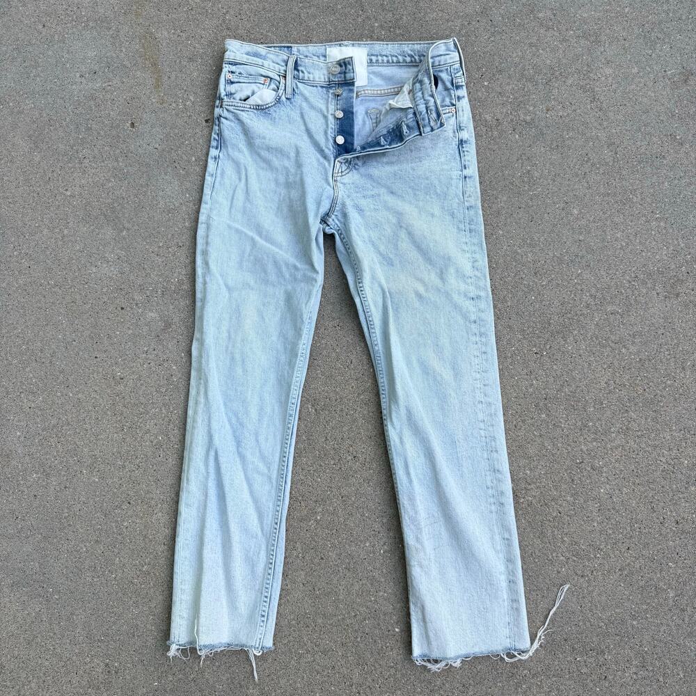 Mother The Tomcat Ankle Fray Jeans Light Wash Size 29 Navy Blue Heart Patch